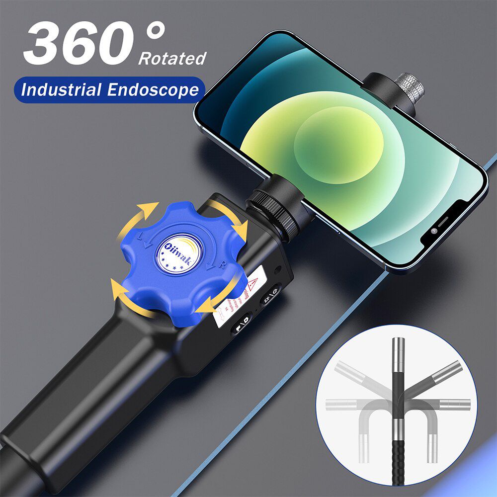 180° Steering Industrial Endoscope Camera 8.5MM Borescope Cars Inspection Camera 8 LED for iPhone Android PC