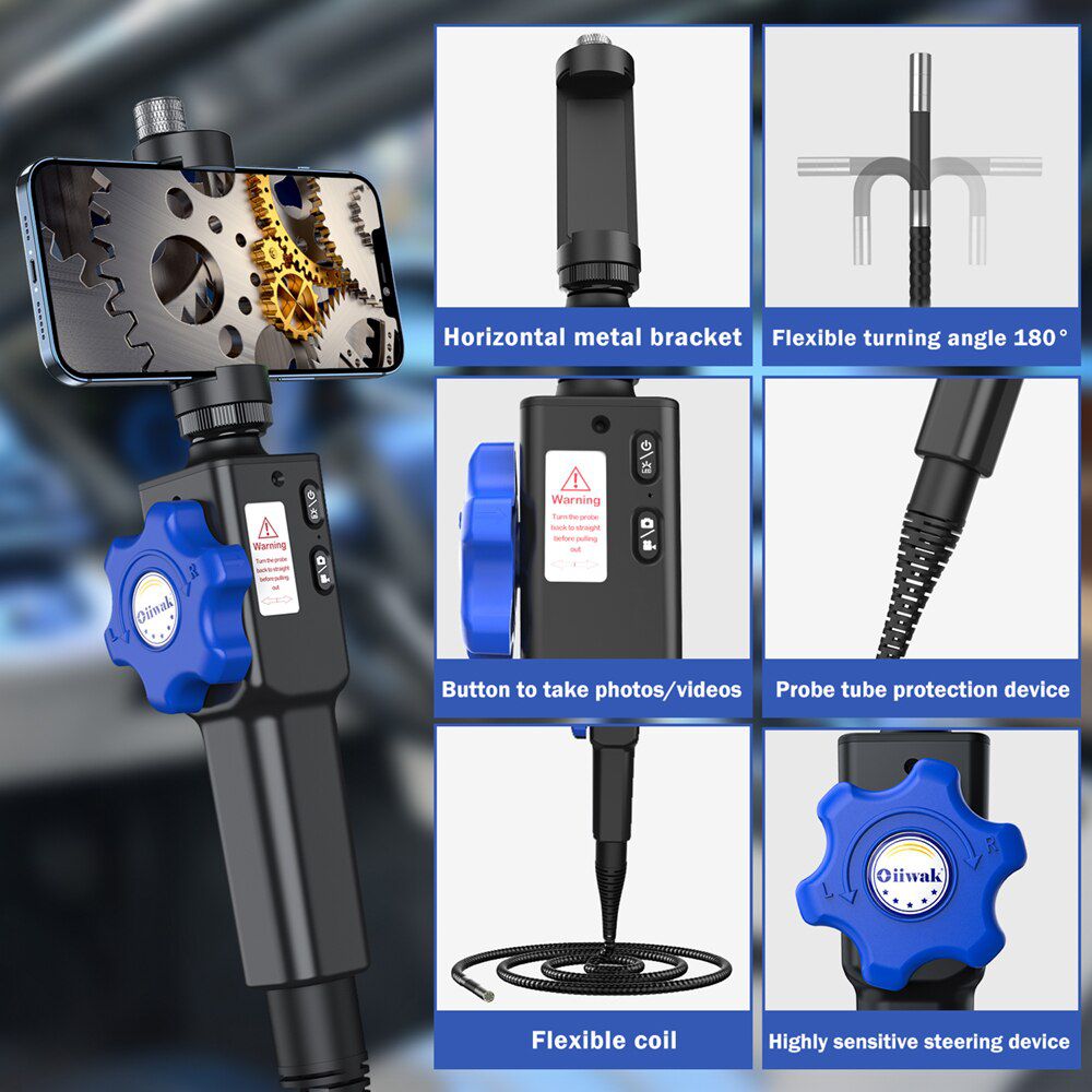 180° Steering Industrial Endoscope Camera 8.5MM Borescope Cars Inspection Camera 8 LED for iPhone Android PC