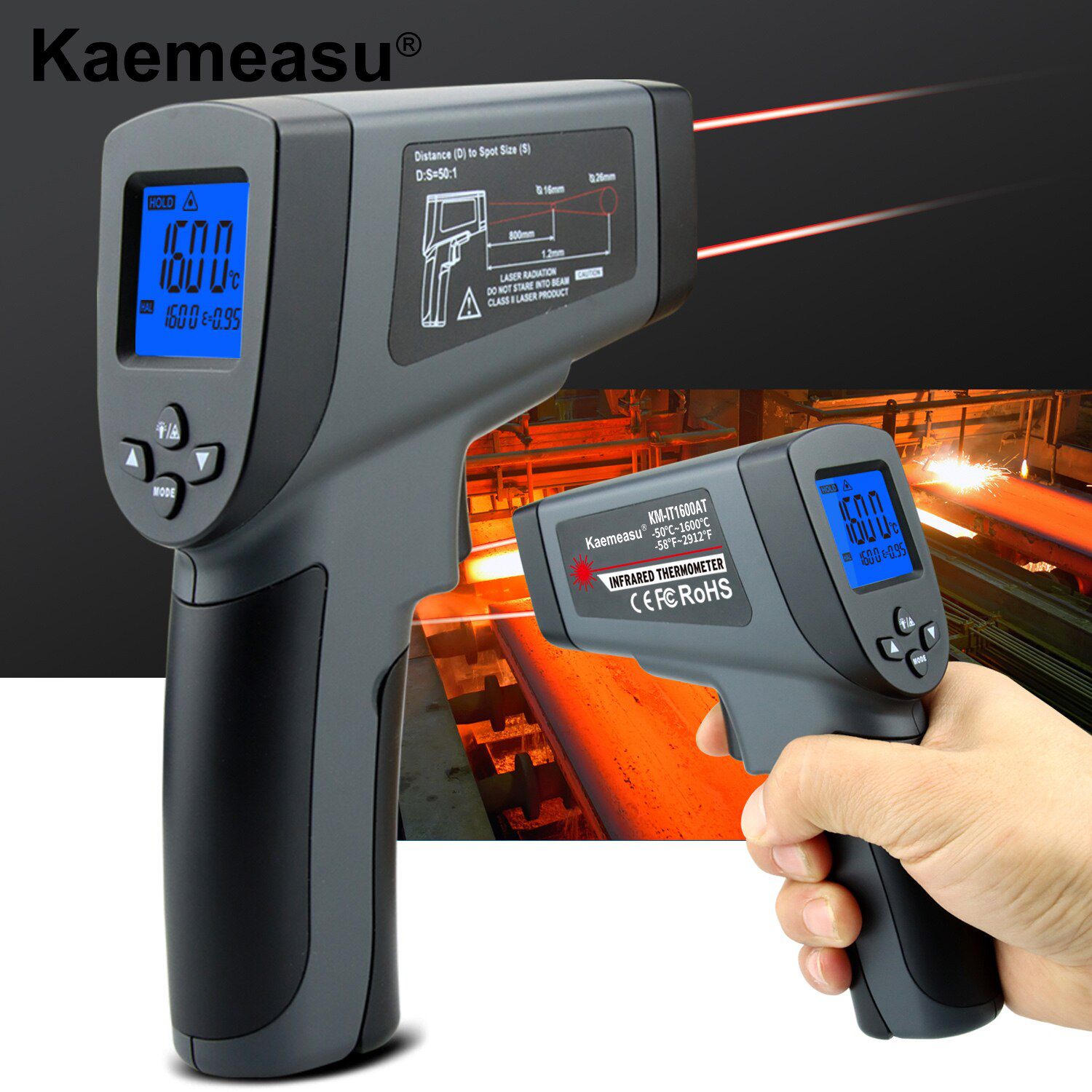 Infrared Thermometer Professional 50:1 Dual Laser Multifuncion Function Digital Industry High Temperature Measuring Gun