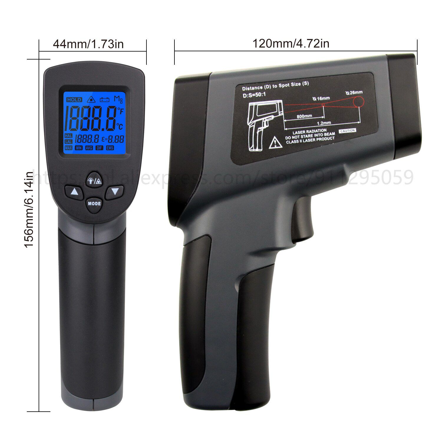 Infrared Thermometer Professional 50:1 Dual Laser Multifuncion Function Digital Industry High Temperature Measuring Gun