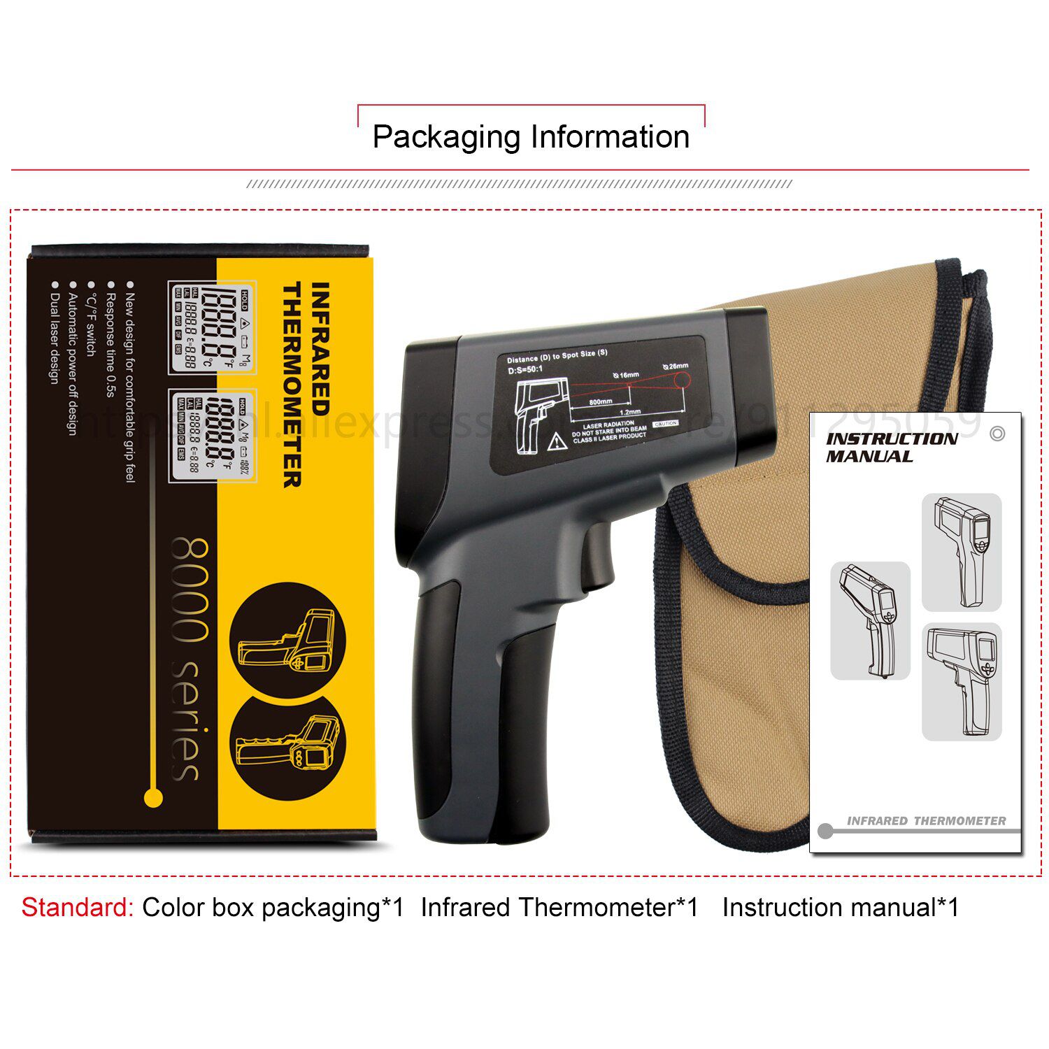 Infrared Thermometer Professional 50:1 Dual Laser Multifuncion Function Digital Industry High Temperature Measuring Gun