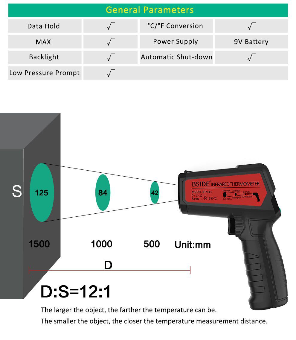 BTM11 Infrared Thermometer Professional Digital IR-LCD Color Temperature Meter -50~580 Non-contact Laser Thermometers Pyrometer