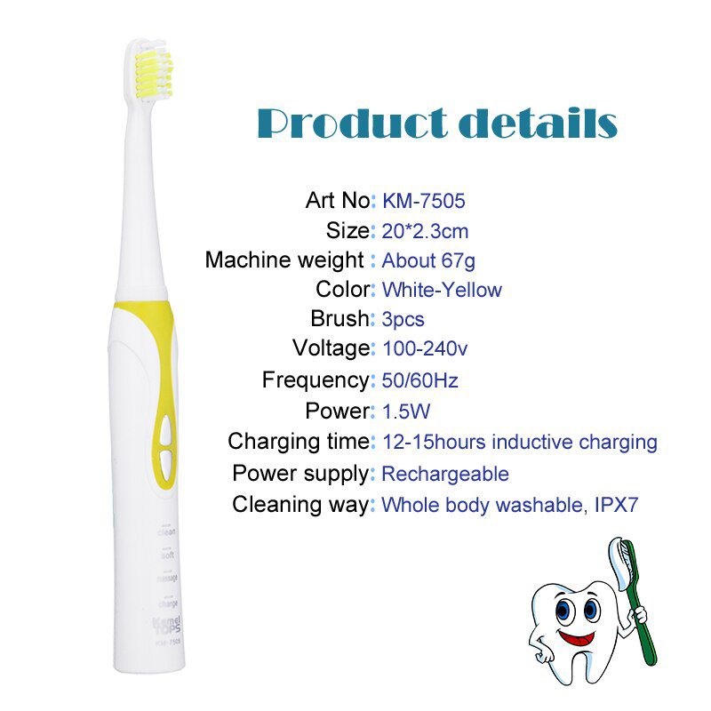 IPX7 washable electric toothbrush rechargeable ultrasonic toothbrush for adults sonic teeth brush