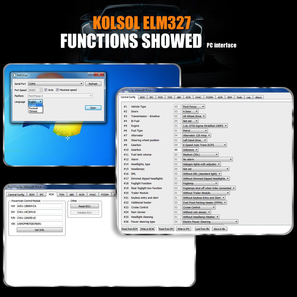 KOLSOL ELM327 Bluetooth OBD2 Scanner V1.5 ELM327 with Switch modified for Ford CH340+25K80 chip HS-CAN / MS-CAN