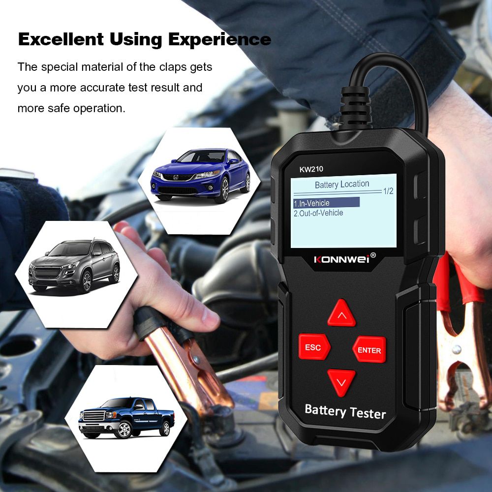 KONNWEI KW210 Automatic Smart 12V Car Battery Tester Auto Battery Analyzer 100 to 2000CCA Cranking Car Battery Tester