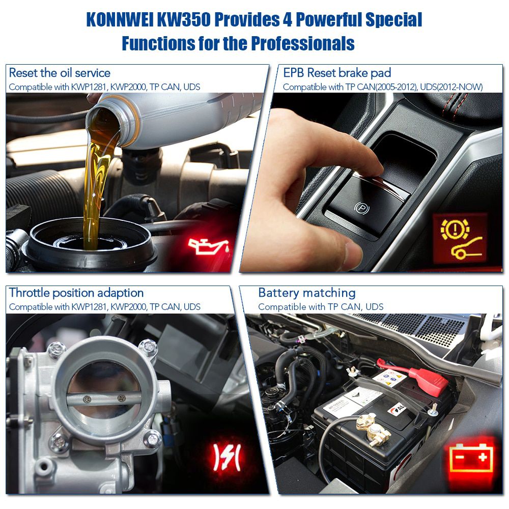 KONNWEI KW350 OBD2 Diagnostic Scanner for Car VAG VW Audi ABS Airbag Reset Oil Service Light EPB Diagnostic Tool Better VAG COM