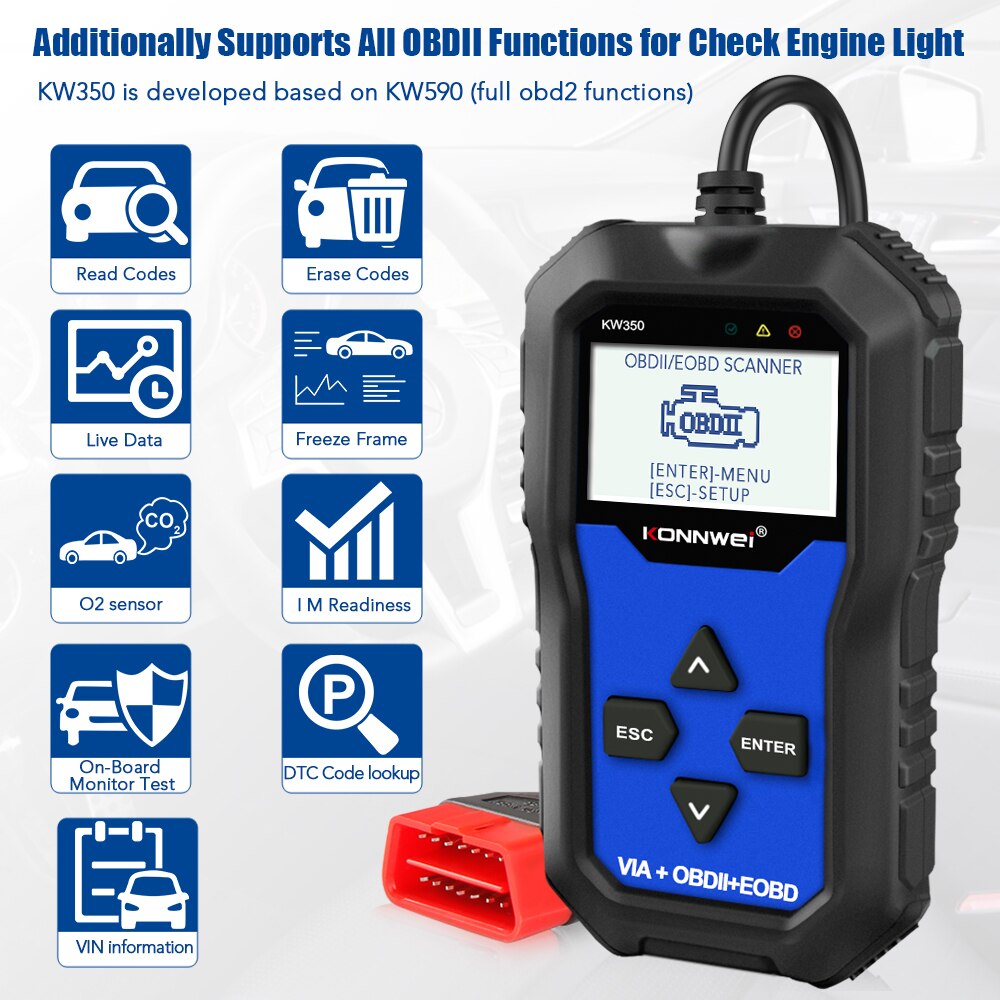 KONNWEI KW350 OBD2 Diagnostic Scanner for Car VAG VW Audi ABS Airbag Reset Oil Service Light EPB Diagnostic Tool Better VAG COM