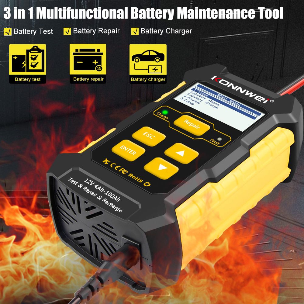 KONNWEI KW510 Full Automatic  12V Car Battery Tester Pulse Repair 5A Battery Chargers Wet Dry AGM Gel Lead Acid Car Repair Tool