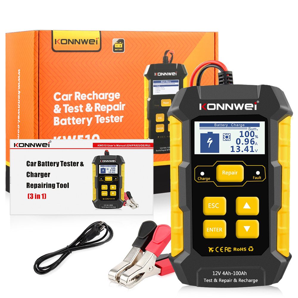 KONNWEI KW510 Full Automatic  12V Car Battery Tester Pulse Repair 5A Battery Chargers Wet Dry AGM Gel Lead Acid Car Repair Tool