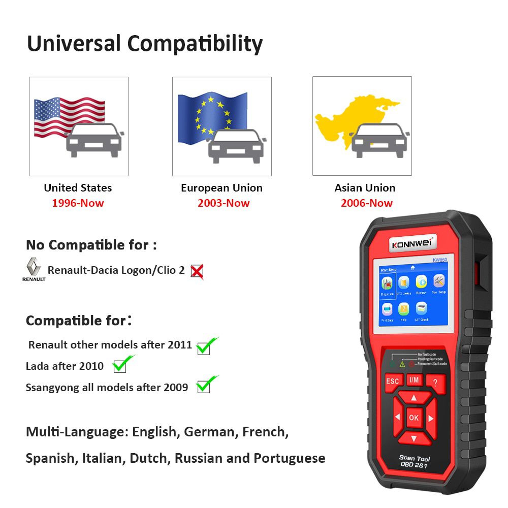 OBD2 ODB2 Scanner Auto Diagnostic Scanner KONNWEI KW850 Full Function Car Diagnosis Car Scanner Universal OBD Engine Code Reader