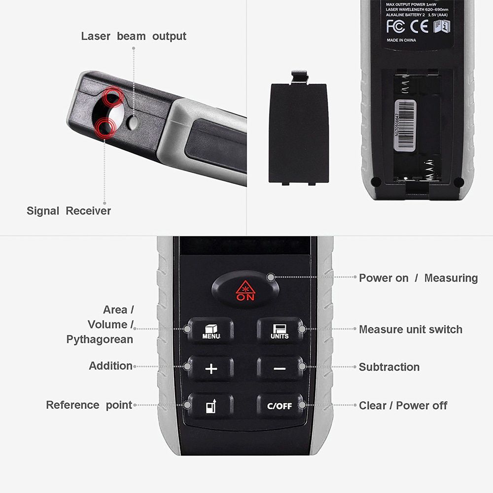 LRE521 Laser Distance Meter 40/60/80/100M Handheld LCD Display Dual Laser Rangefinder Distance/Area/Volume/Pythagorean