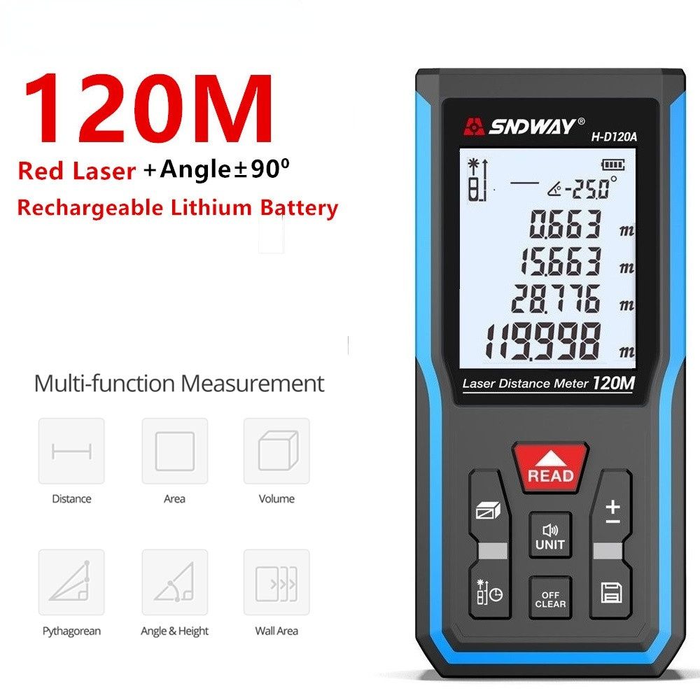 Laser Distance Meter Rangefinder 50m 70m 100m 120m Digital Range Finder Angle Measurement Laser Tape Roulette Ruler