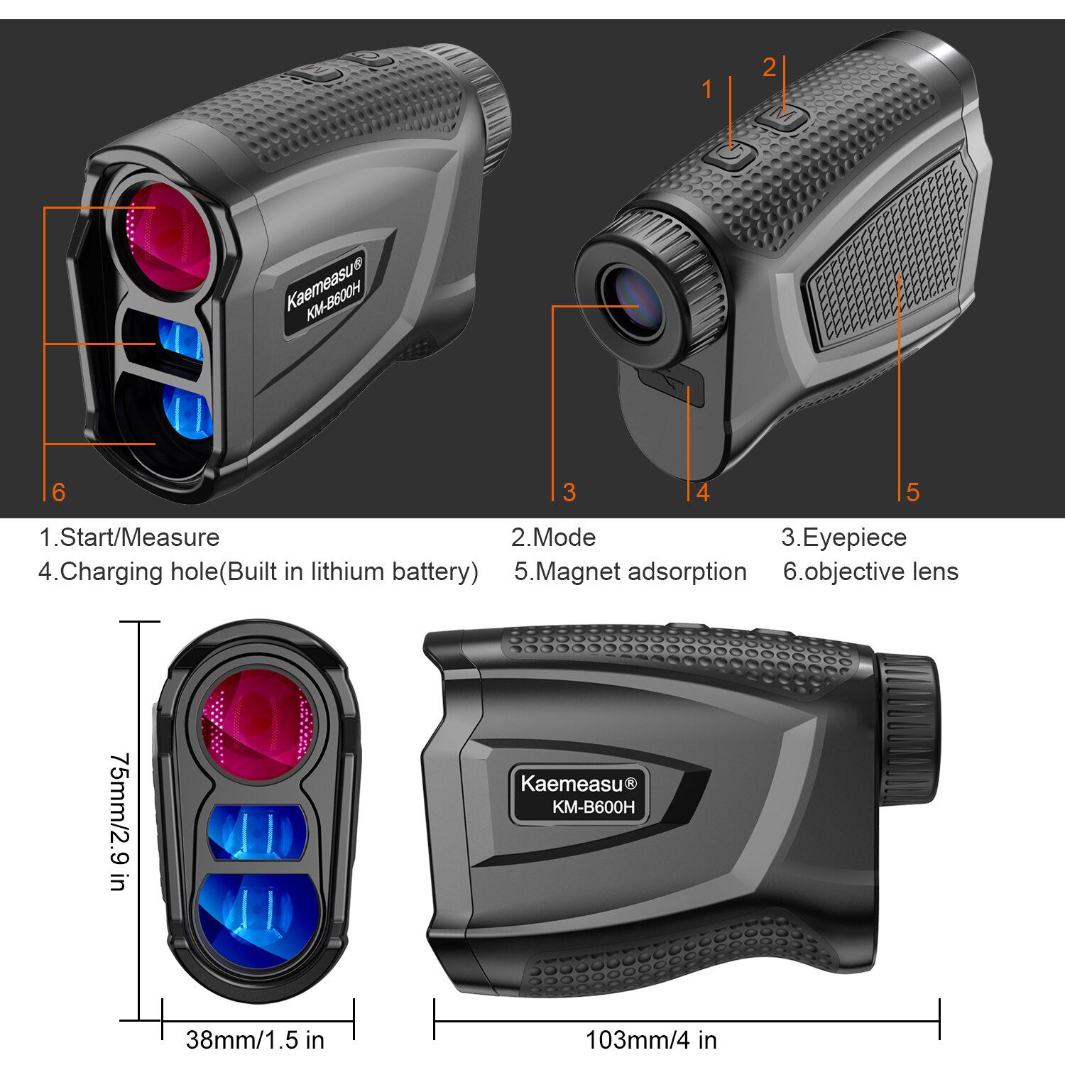 Laser Rangefinder Distance Measuring Telescope Monocular Range Finder Angle Speed Laser Distance Meter for Golf Sport, Hunting