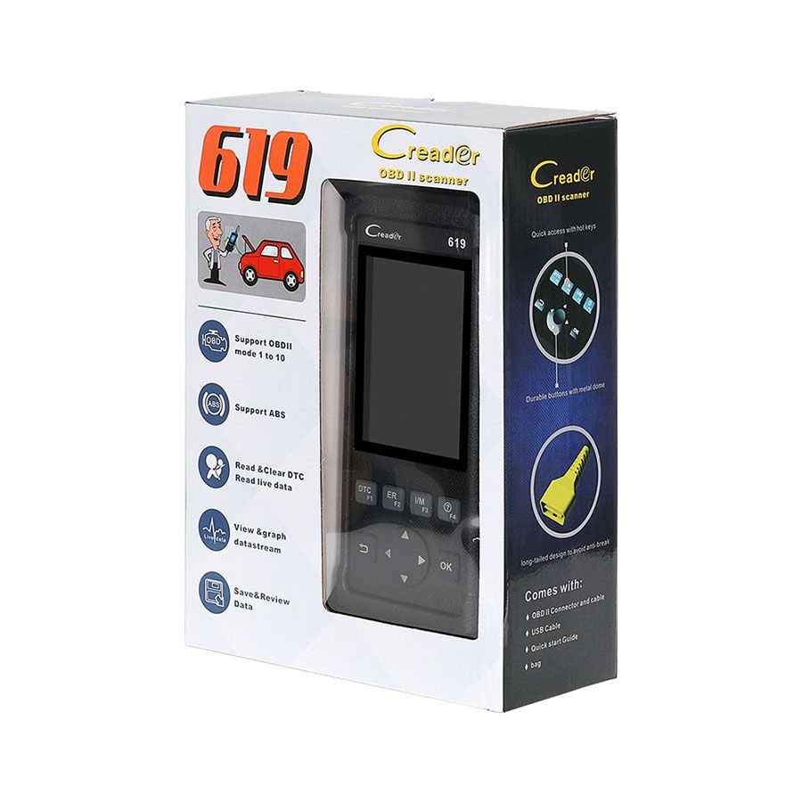 Launch Creader 619 Code Reader Full OBD2/EOBD Functions Supports Data Record and Replay Diagnostic Tool