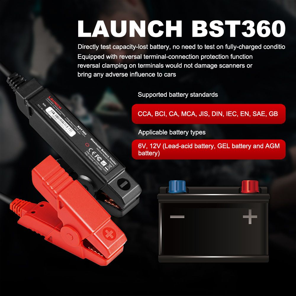 Launch X431 BST360 Bluetooth Battery Tester Used with X-431 PRO GT, X-431 PRO V4.0, X-431 PRO3 V4.0, X-431 PRO5, X-431 PAD V/PAD VII