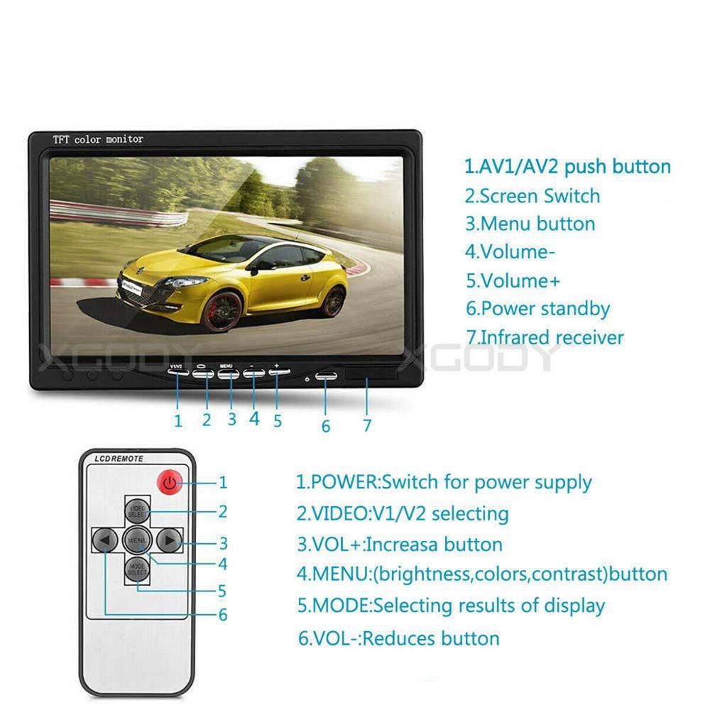 7 '' LCD Car Monitor Full-color Display For VCD GPS Car Rearview Camera PAL/NTSC Dual System 24V input 800 x 480 Remote Control