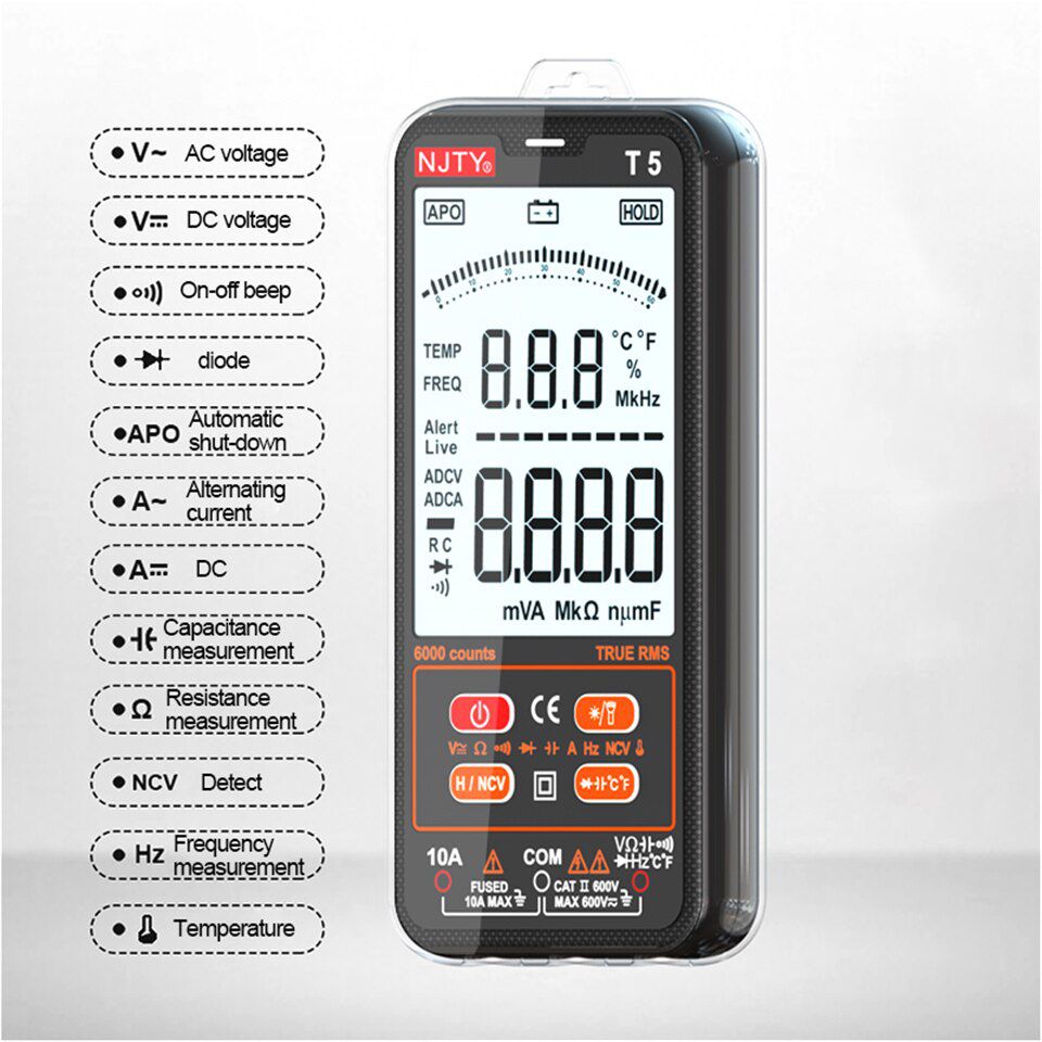 T5 LCD Display 6000 Counts Digital Multimeter Ultra-thin RMS AC DC NCV Current Voltage Capacitance Temperature Tester