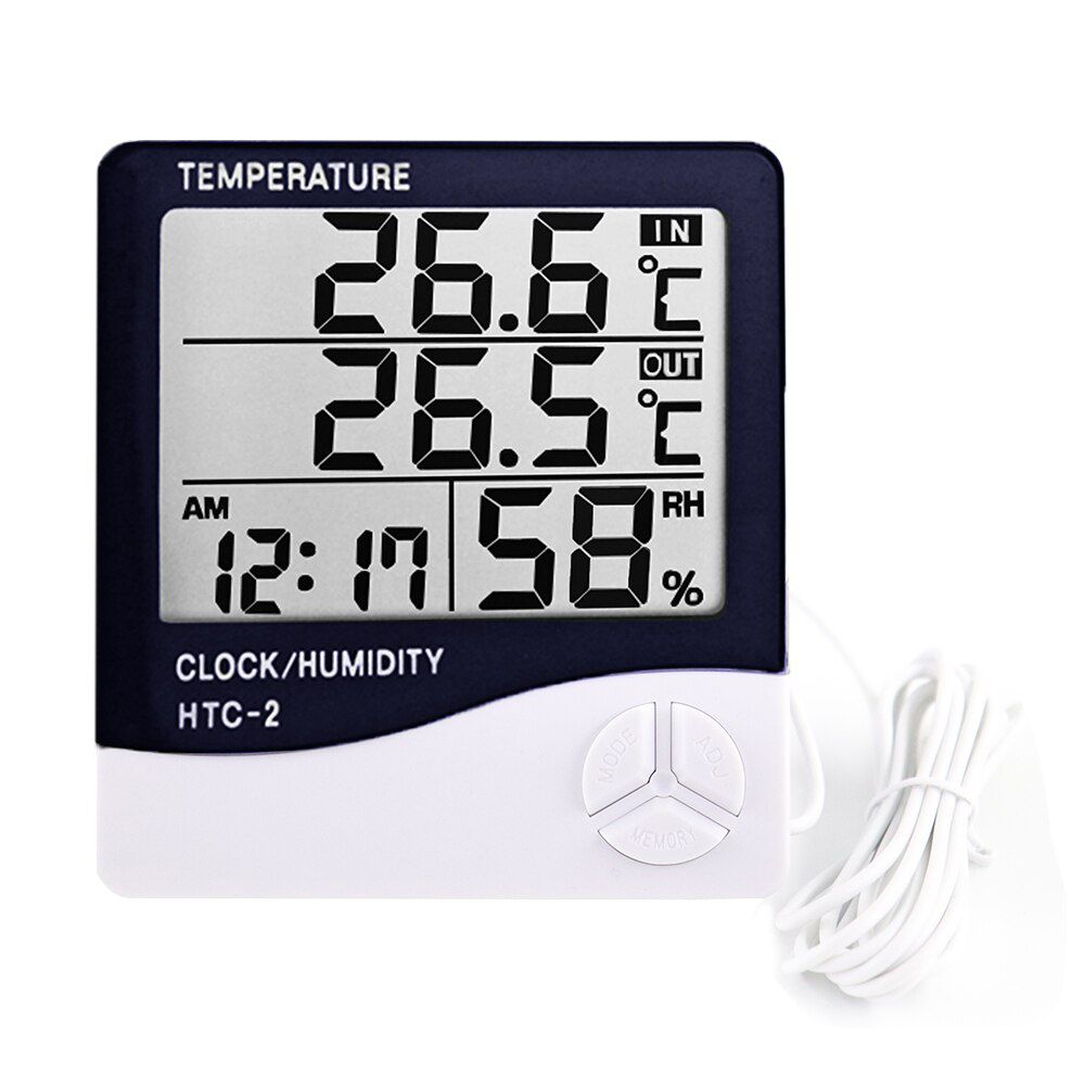 HTC-1 HTC-2 LCD Electronic Digital Temperature Humidity Meter Thermometer Hygrometer Indoor Outdoor Weather Station Clock