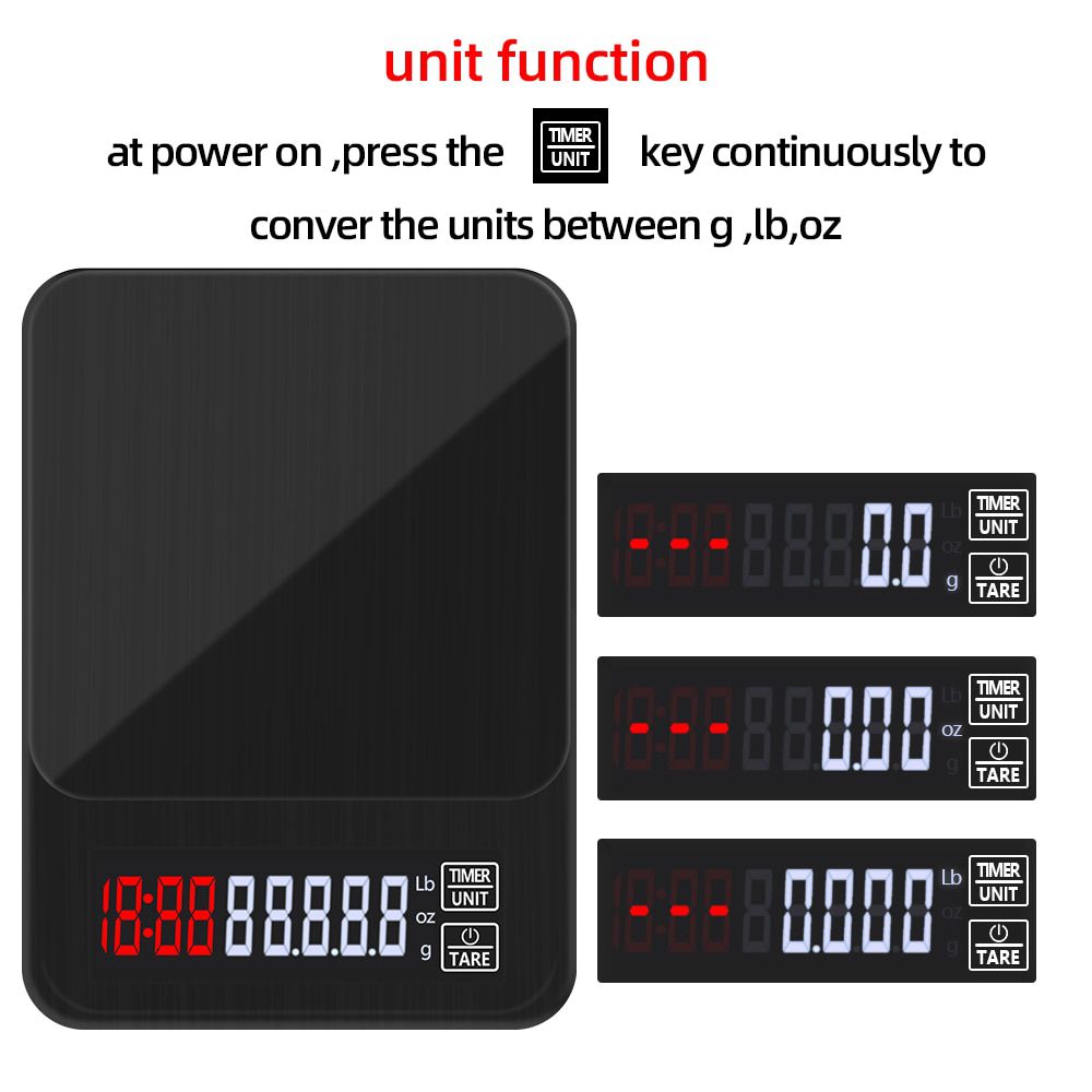 Drip Coffee Scale1kg 2kg/1g 3kg 5kg/0.1g 10kg/1g Timer backlight Food weight LCD Electronic Kitchen Scale High Precision