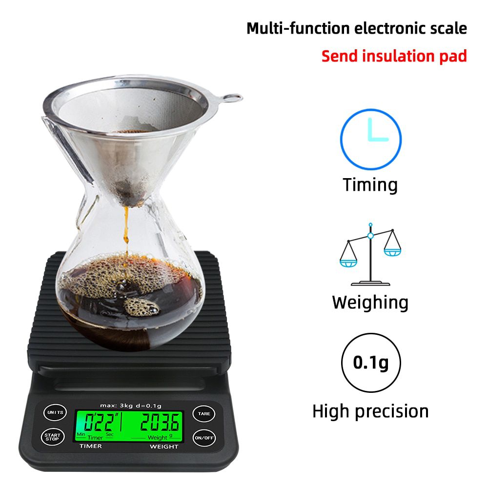 Drip Coffee Scale1kg 2kg/1g 3kg 5kg/0.1g 10kg/1g Timer backlight Food weight LCD Electronic Kitchen Scale High Precision