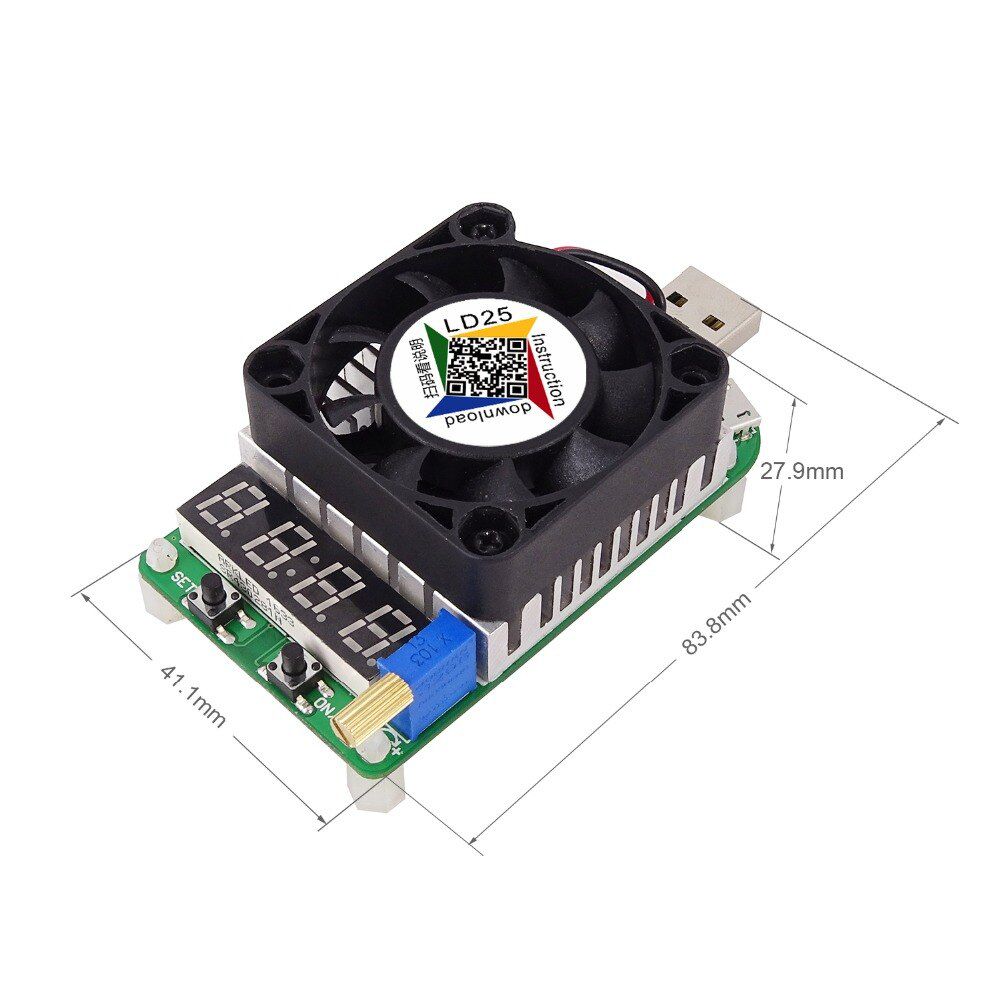 LD25 USB Interface Electronic Load Resistor USB Load Tester Discharge Battery test LED Fan adjustable current voltage 25w