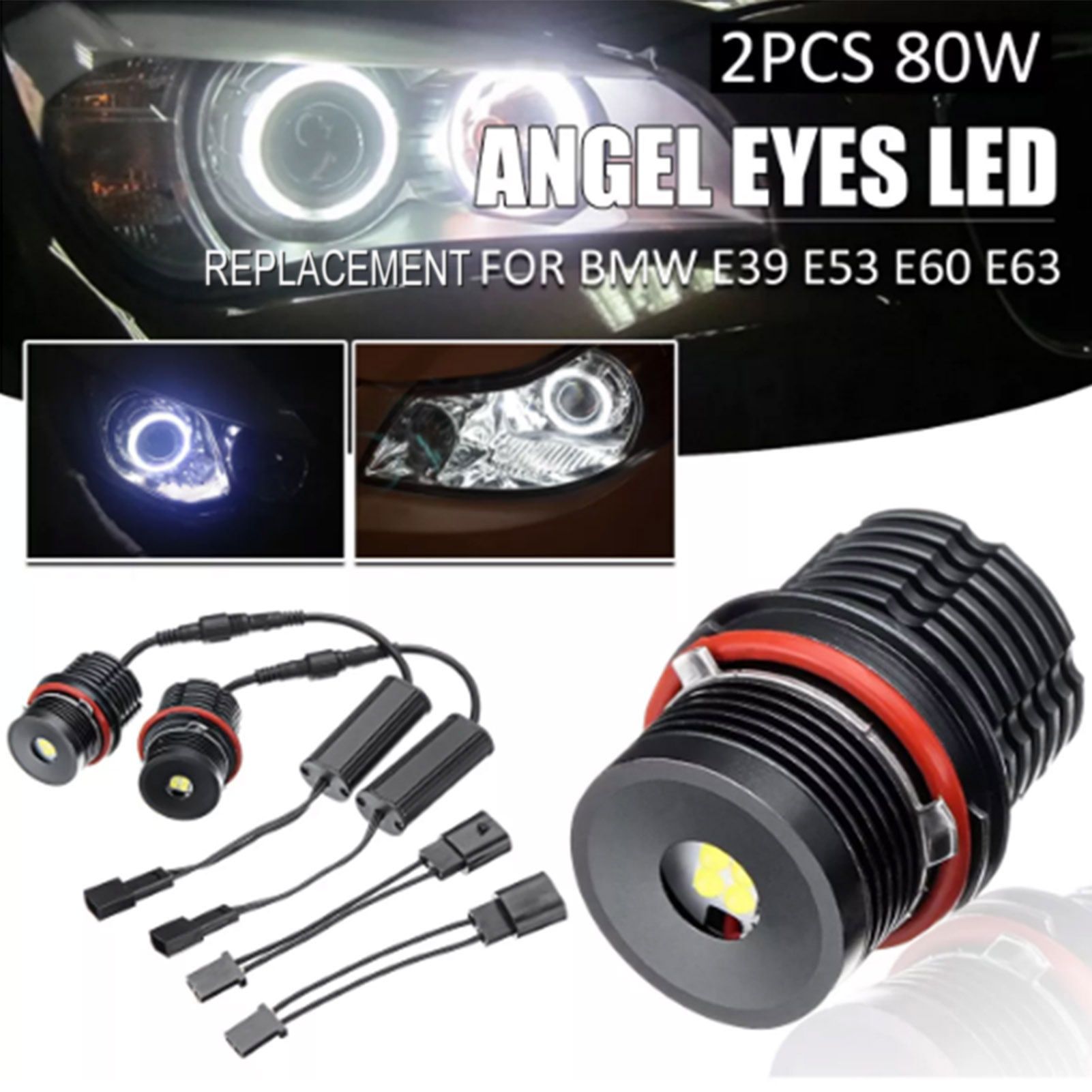 New 80W 1pair LED Angel Eyes Marker Lights LED Angel Eyes Halo Ring Marker Light Bulb Replacement for BMW X5 E39 E53 E60 E63