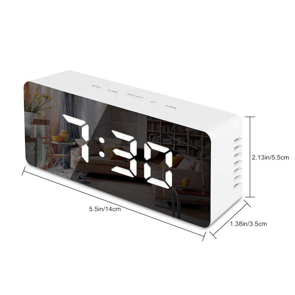 LED Mirror Alarm Clock Digital Snooze Table Clock Wake Up Light Electronic Large Time Temperature Display Home Decoration Clock