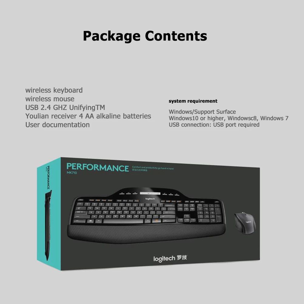 New Logitech MK710 Wireless Keyboard Mouse Set 2.4GHz Ergonomic Optical Mice LCD Control Panel for PC Game and Working Original