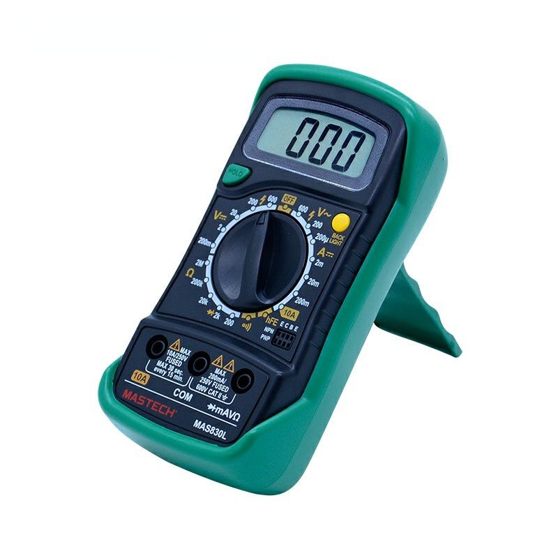 MAS830L Mini Digital Multimeter Handheld LCD Display DC Current Tester Backlight Data Hold Continuity Diode hFE Test