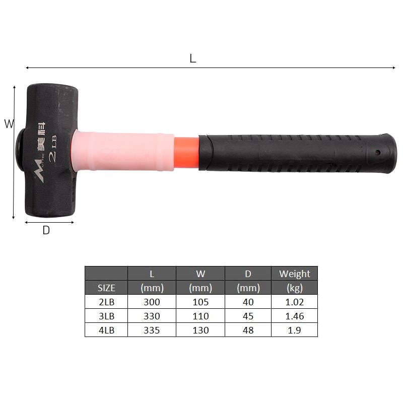 2LB - 4LB Construction Hammer Drilling Crack Hammers PPR Handle Building Sledge Hammer