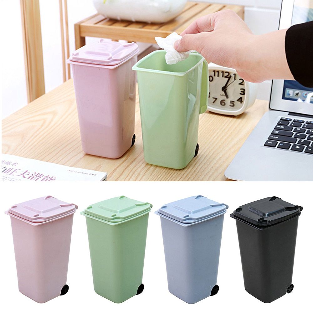 Mini Desktop Trash Can 4color Garbage Storage Box Living Room Coffee Table with Cover Small Paper Basket Plastic Garbage Bag