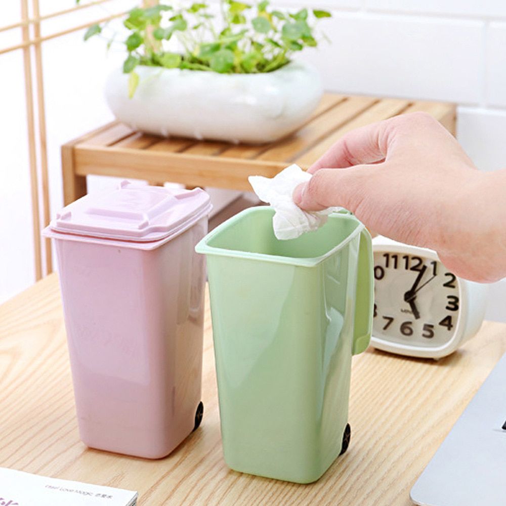 Mini Desktop Trash Can 4color Garbage Storage Box Living Room Coffee Table with Cover Small Paper Basket Plastic Garbage Bag