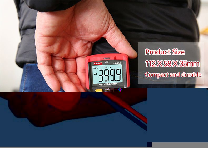 UNI-T UT125C Mini Pocket Digital Multimeter Temperature Tester Resistor Capacitor Frequency Diode NCV Test Low Voltage Display