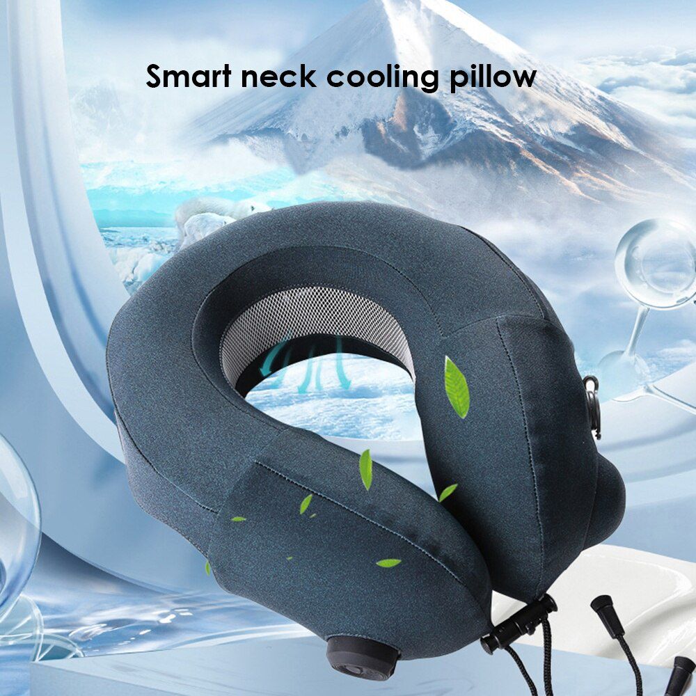 Mini Travel Neck Massage Cooling Pillow Air Cooled Inflatable USB Rechargeable Car Cool Fan Portable Icy Neck Protection Pillow