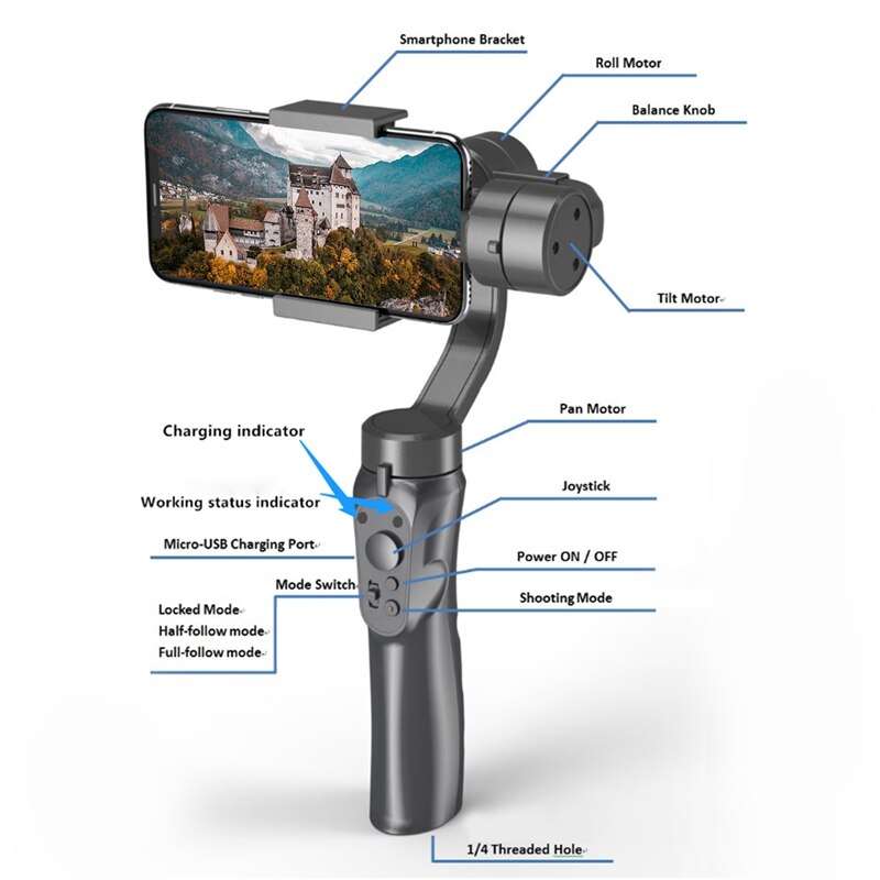 Mobile Phone Stabilizer Three Axis Handheld Pan Tilt Table Handheld Stabilizer Anti Shake Intelligent Camera Ptz