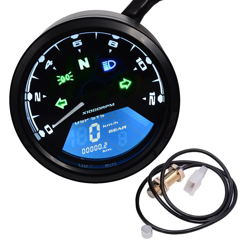 Motorcycle LED Multi-Function Digital Panel Speedometer Night Vision Dial Odometer DC 12V Speedometer Indicator Fuel Tachometer