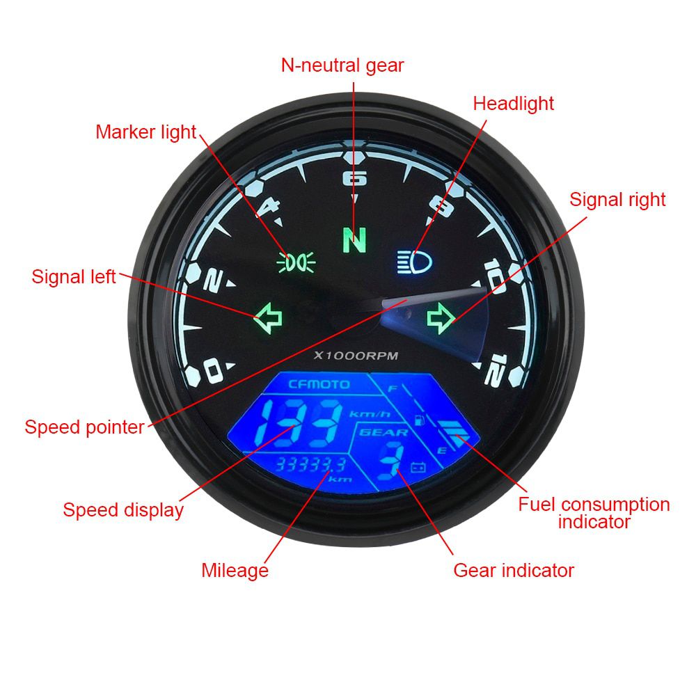 Motorcycle Panel Speedometer Night vision Dial Odometer  Universal   LED Multi-function Digital Indicator Tachometer Fuel Meter