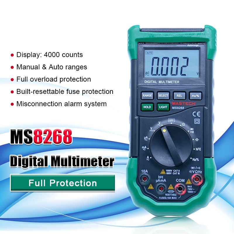 MS8268 Auto Range Digital Multimeter hFE AC DC current voltage meter 4000 counts capacitance diode +Frequency tester