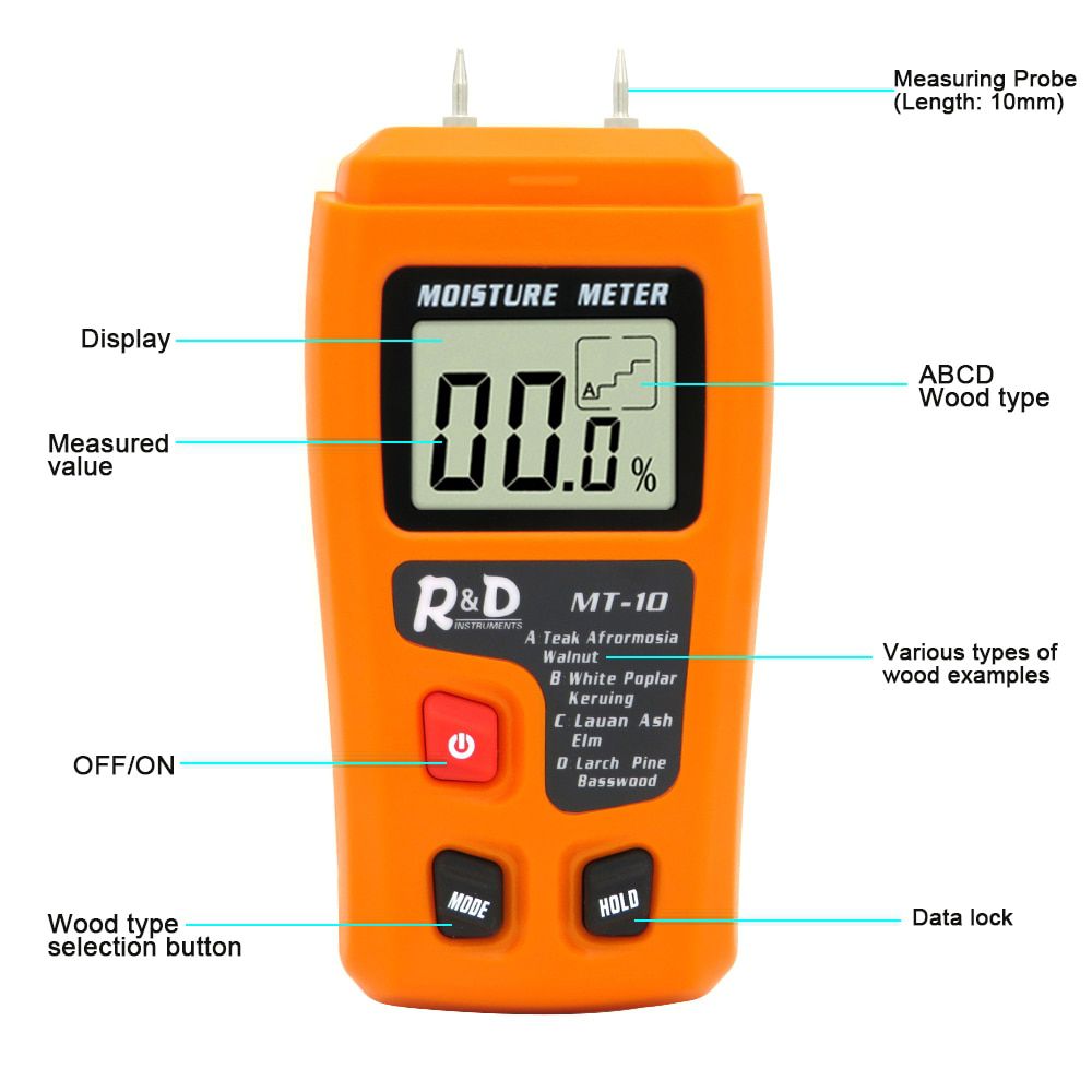 MT-10  Wood Moisture Meter Wood Humidity Tester Hygrometer Timber Damp Detector Tree Density tester Orange test wood/paper