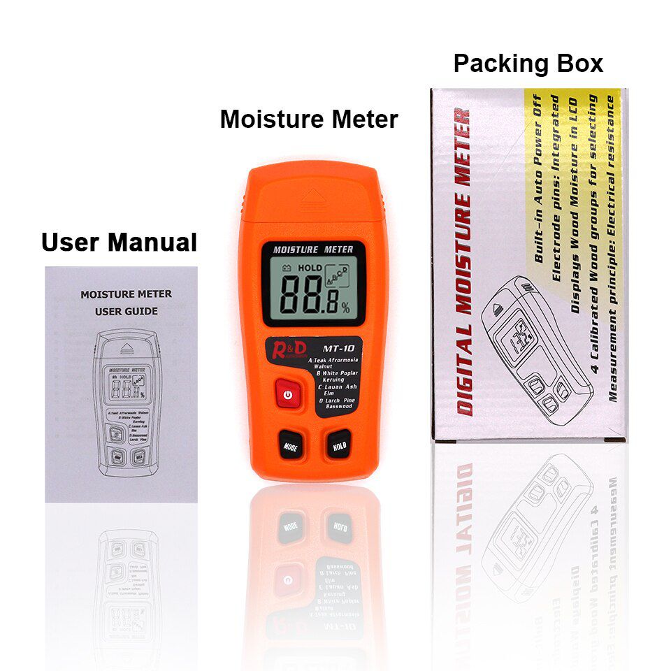 MT-10  Wood Moisture Meter Wood Humidity Tester Hygrometer Timber Damp Detector Tree Density tester Orange test wood/paper