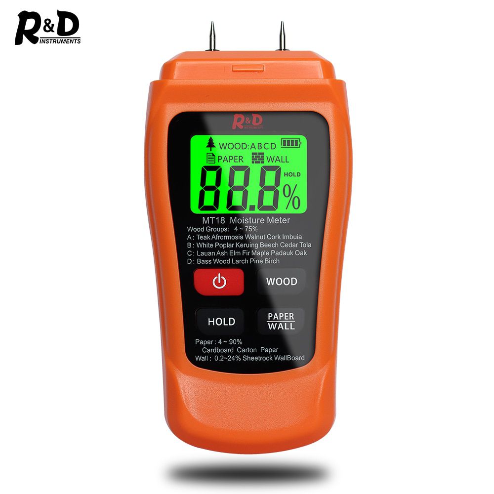 MT-18 Wood Moisture Meter Paper Humidity Tester Wall Hygrometer Timber Damp Detector Tree Density Tester Orange