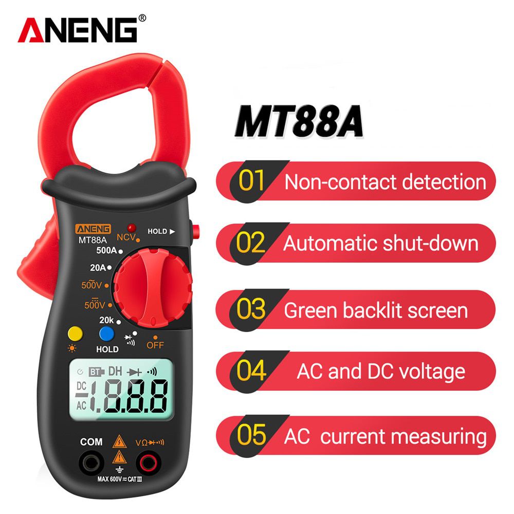 MT88A Digital Professional Clamp Meter AC Current 6000 Counts True RMS Multimeter DC/AC Voltage Tester Diode NCV Ohm Tests