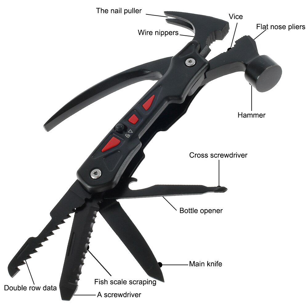 Multi-function Safety Hammer with Screwdriver Hammer Nylon Sheath Outdoor Survival Portable Pocket Knife Multitool Claw Hammer