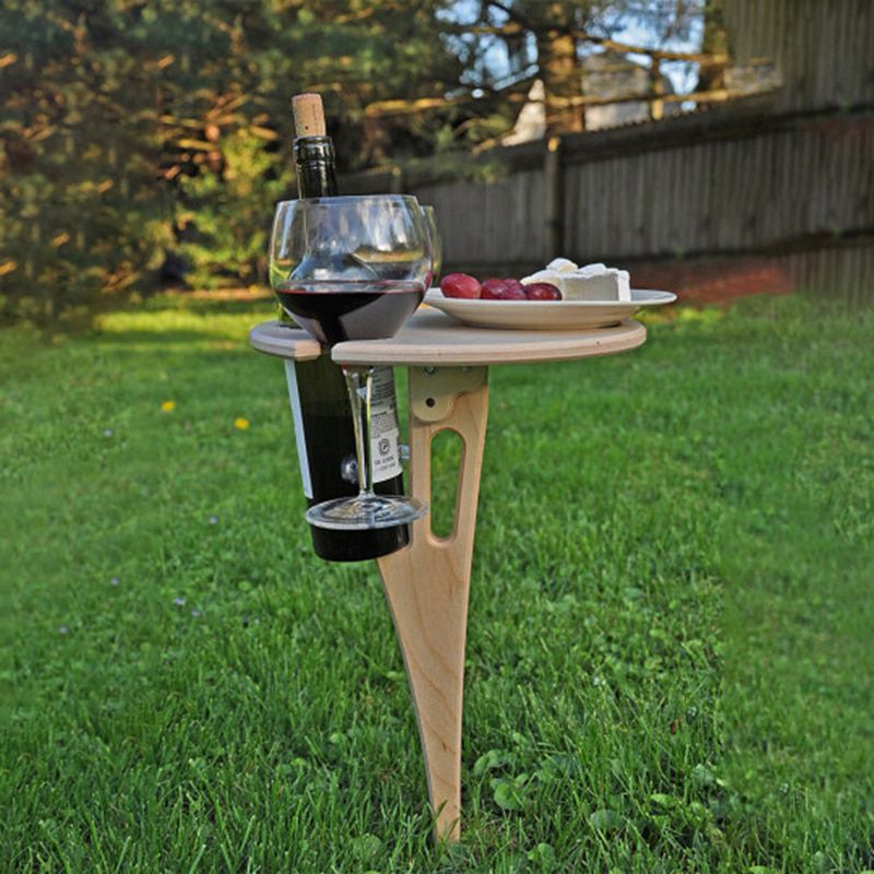 Outdoor Wine Table Mini Wooden Round  Portable Foldable Desktop Easy Carry Desk Furniture Party Travel Picnic Folding Low Tables