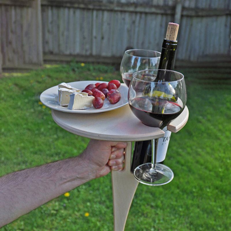 Outdoor Wine Table Mini Wooden Round  Portable Foldable Desktop Easy Carry Desk Furniture Party Travel Picnic Folding Low Tables