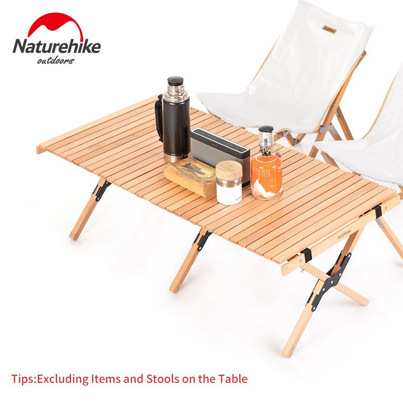 Outdoor Wooden Table Folding Egg Roll Camping Table 30kg Bearing Folding Table Patio Picnic Table Hiking BBQ Table