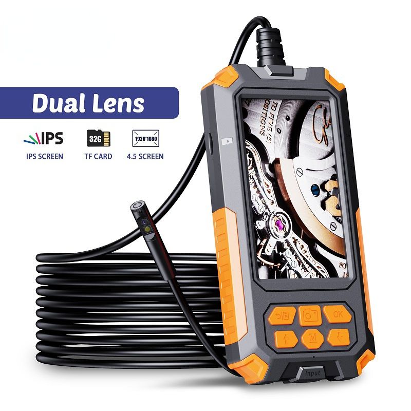 P50 Dual Camera Inspection Endoscope 4.5” IPS Screen HD1080P 8MM 5.5MM Dual Lens Rigid Cable 9 LEDs Waterproof Borescope 32G TF