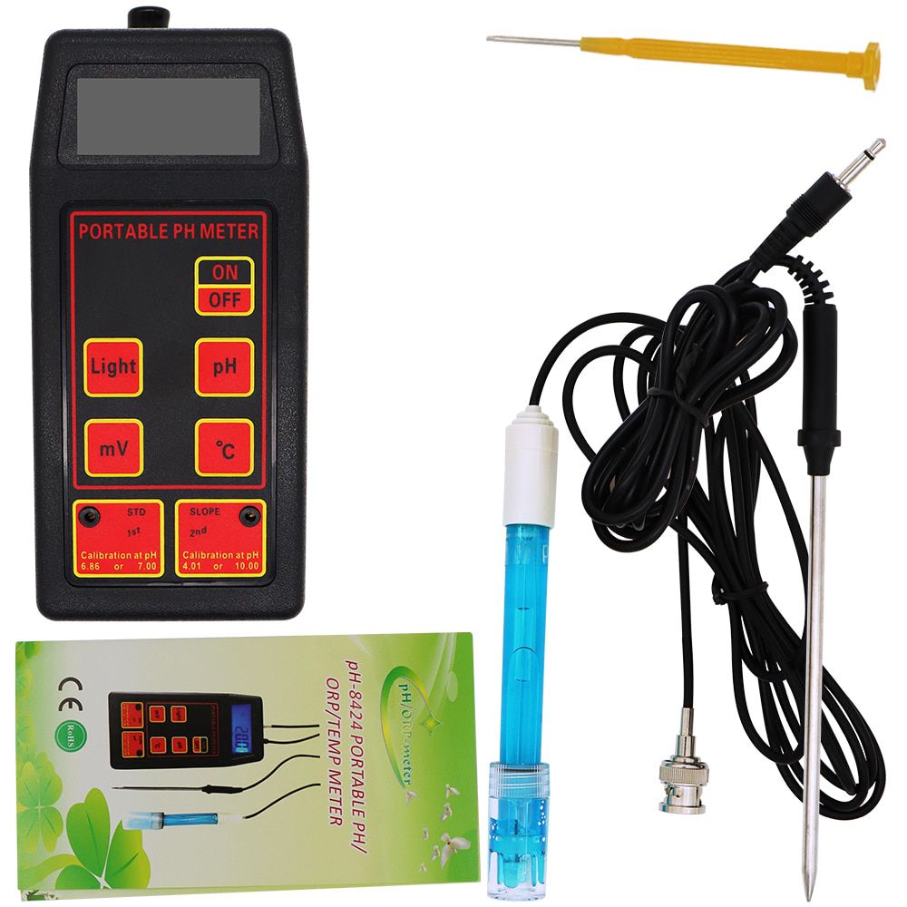 pH-8424 pH/ORP/TEMP Meter High Accuracy 3 in 1 Portable with Replaceable pH & ORP Electrodes Temperature Probe