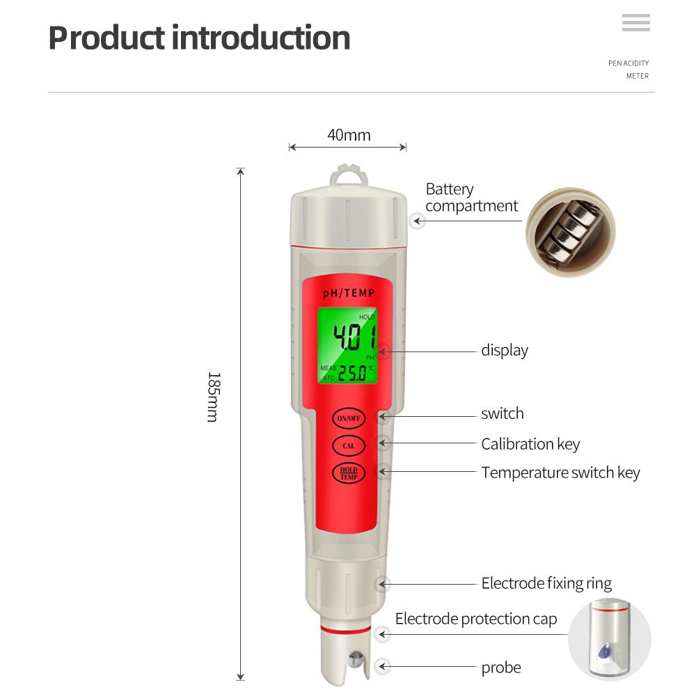 PH-902 PH & Temper Meter PH Meter Digital Water Quality Monitor Tester for Pools Drinking Water Aquariums with backlight