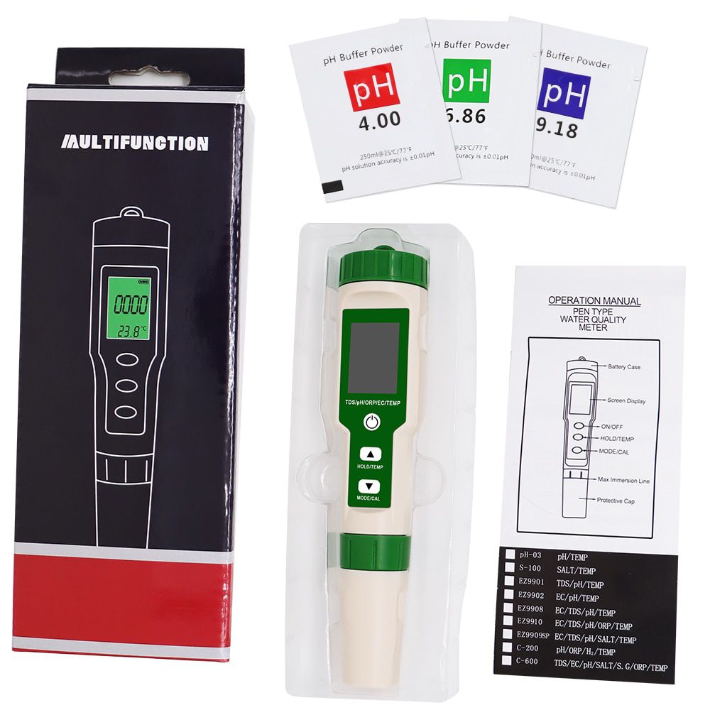 5 in 1 PH/TDS/EC/ORP/Temperature Meter PH Meter Digital Water Quality Monitor Tester for Pools Drinking Water Aquariums